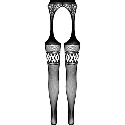 PASSION - S026 BLACK TIGHTS WITH GARTER ONE SIZE