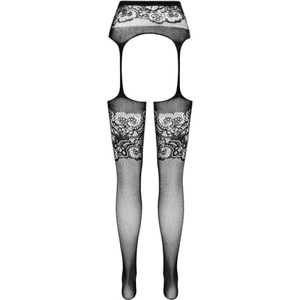 PASSION - S029 BLACK TIGHTS WITH GARTER ONE SIZE