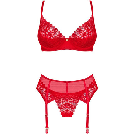 OBSESSIVE - INGRIDIA SET TWO PIECES CROTCHLESS RED XL/XXL