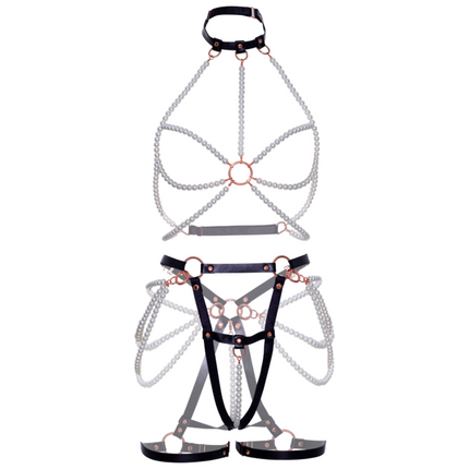 LEG AVENUE - HARNESS BRA & PEARL GARTER S