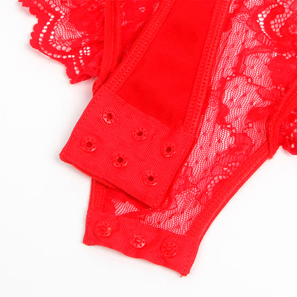 SUBBLIME - TEDDY WITH GARTER WITH LACE DETAIL AND STRIPS RED S/M