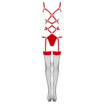 LIVCO CORSETTI FASHION - THIARA LC 20213 SET BODY + STOCKINGS RED S/M