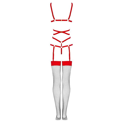 LIVCO CORSETTI FASHION - THIARA LC 20213 SET BODY + STOCKINGS RED S/M