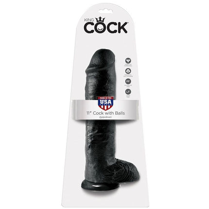 KING COCK - 11 DILDO BLACK WITH BALLS 28 CM