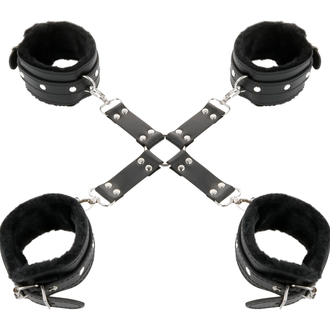 DARKNESS - LEATHER HANDCUFFS FOR FOOT AND HANDS BLACK